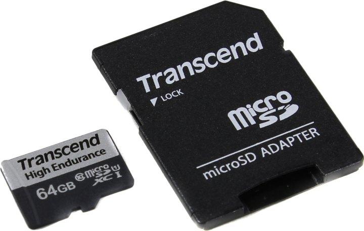 Карта памяти Transcend TS64GUSD350V microSDXC Memory Card 64Gb UHS-I U1 + microSD-- SD Adapter - фото 1 - id-p225497423