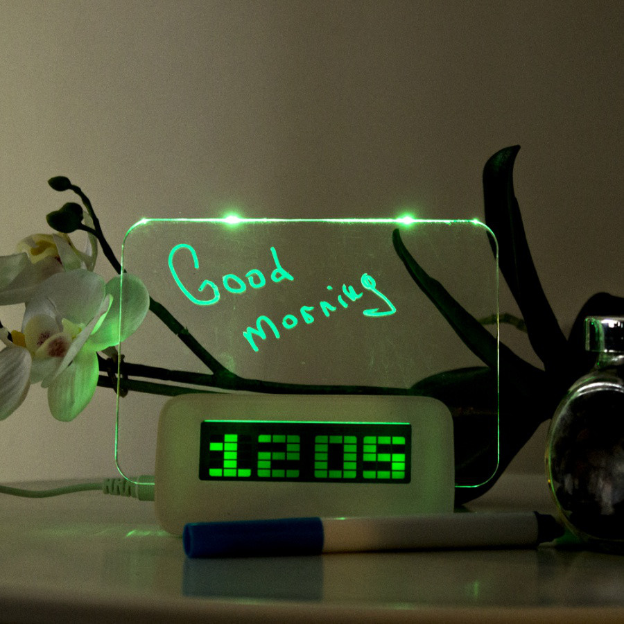 Светодиодные настольные электронные часы будильник с LED-доской для записей и рисунков - фото 6 - id-p225499553