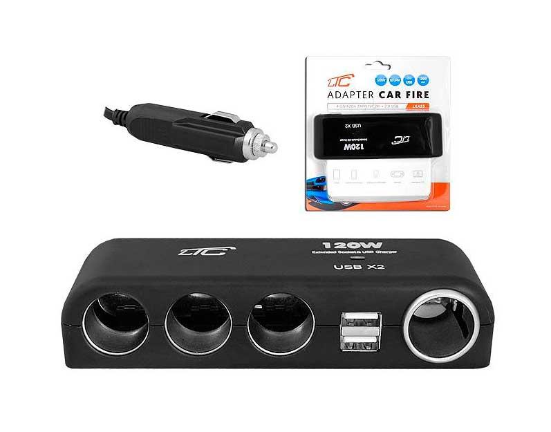 Разветвитель прикуривателя 3+2 USB CAR FIRE Черный Lextool - фото 1 - id-p225499755