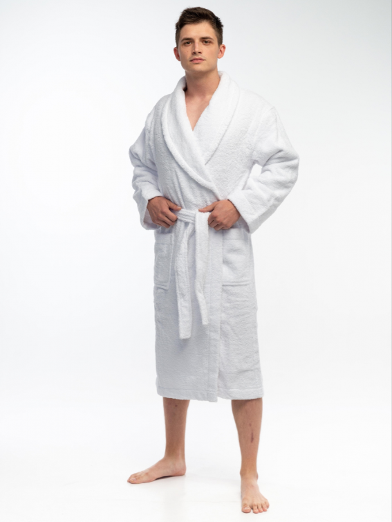 Махровый мужской халат из хлопка. Цвет белый - фото 1 - id-p225501531