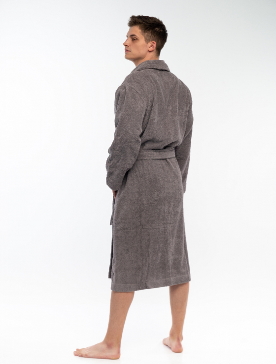 Махровый мужской халат из хлопка (тёмно-серый) - фото 2 - id-p225501533