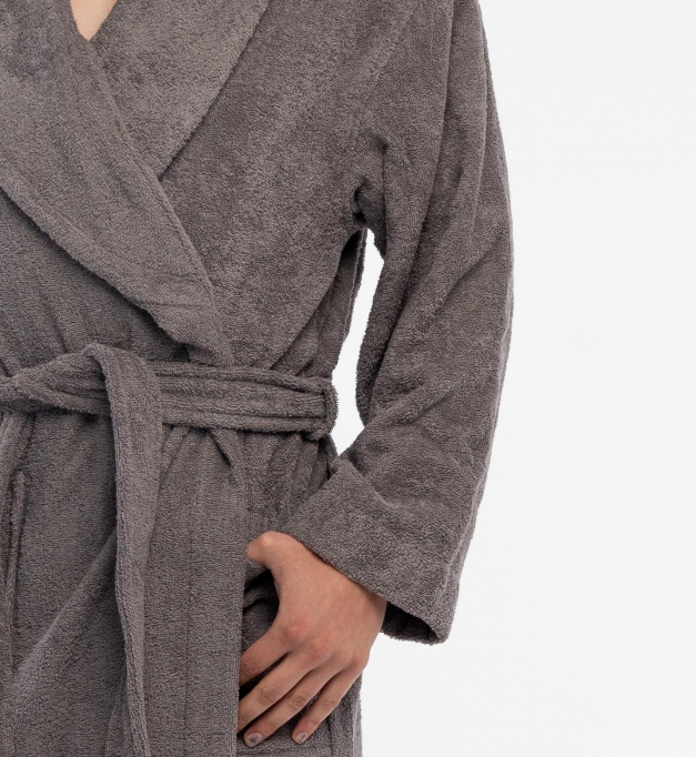 Махровый мужской халат из хлопка (тёмно-серый) - фото 4 - id-p225501533