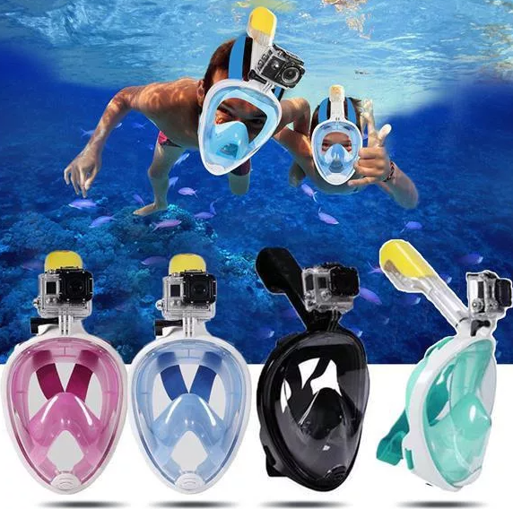 Маска для снорклинга (плавание под поверхностью воды) FREEBREATH с креплением для экшн камеры и берушами - фото 3 - id-p225500676