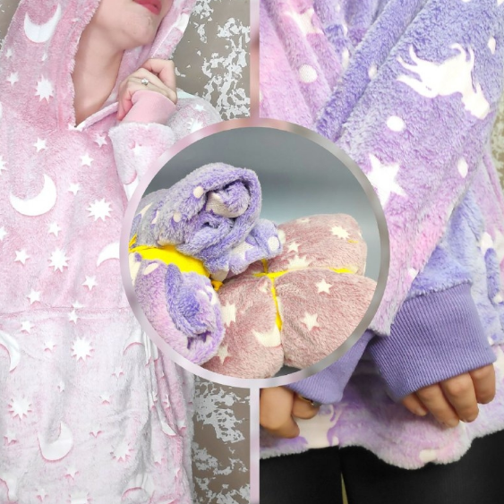 Толстовка-плед Starry Night с капюшоном утепленная для взрослых, светящаяся в темноте, оверсайз - фото 9 - id-p225503385