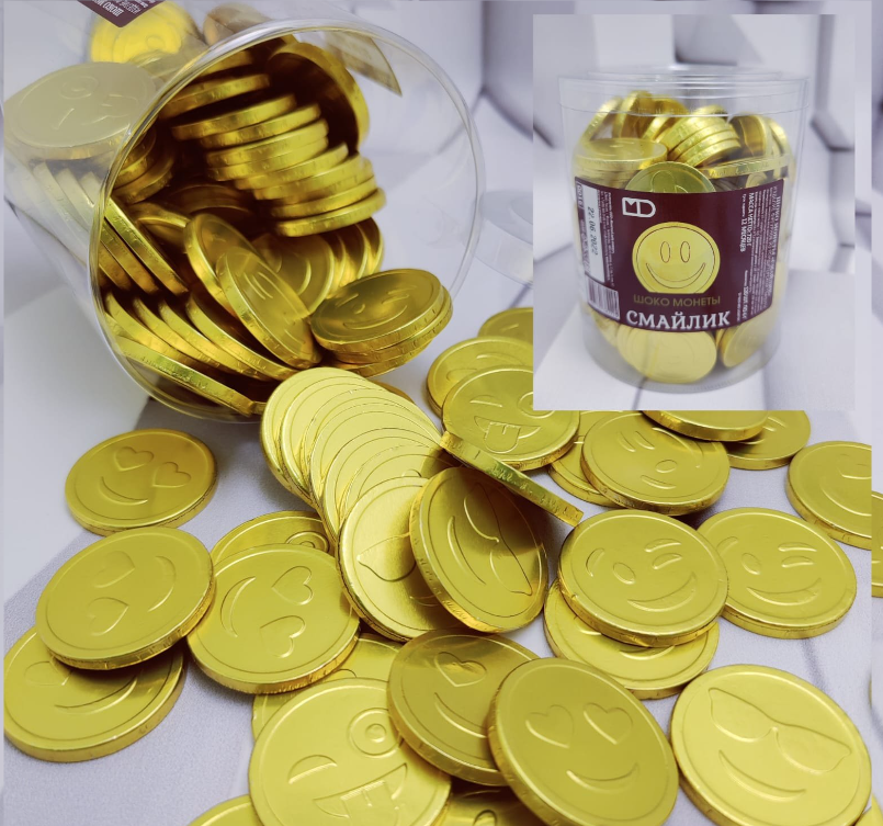 Золотые шоколадные монеты «Смайлик» MIX, набор 20 монеток - фото 3 - id-p225503390