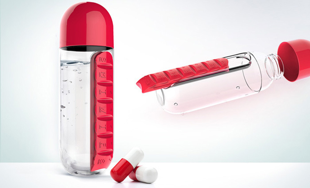 Таблетница-органайзер на каждый день Pill & Vitamin Organizer с бутылкой для воды - фото 3 - id-p225500716