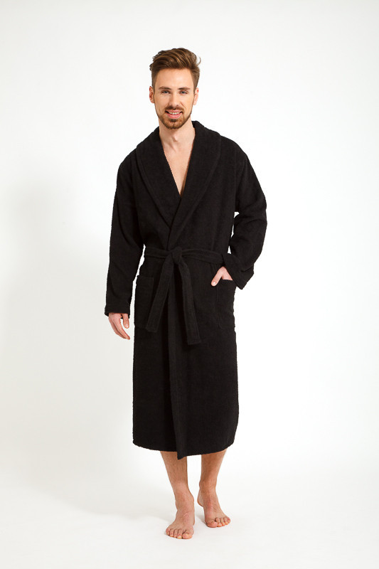 Махровый мужской халат из хлопка . Цвет Черный - фото 1 - id-p225501646