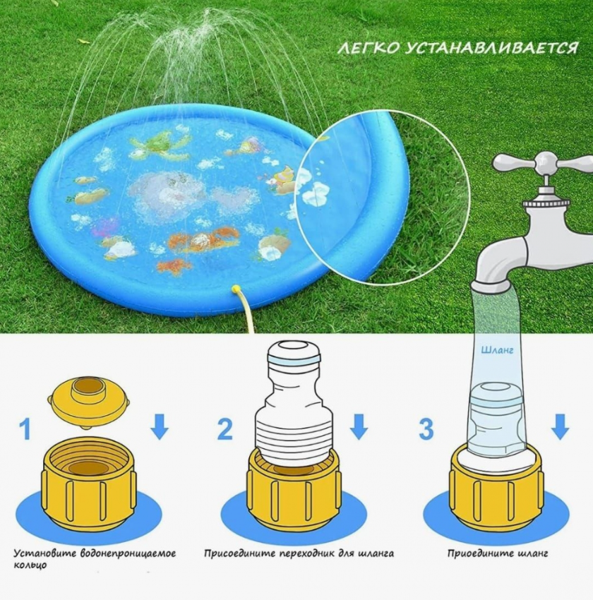 Игровой мини бассейн фонтанчик для детей на лето (ПВХ, диаметр 100 см) - фото 7 - id-p225504408
