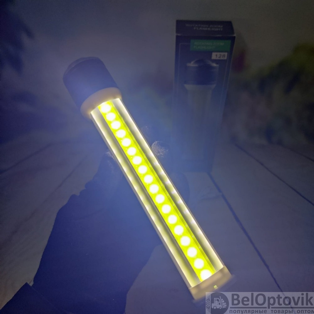 Ручной аккумуляторный фонарь Rotating Zoom Flashlight 128 LED боковая световая СОВ панель + Power Bank - фото 3 - id-p225501665