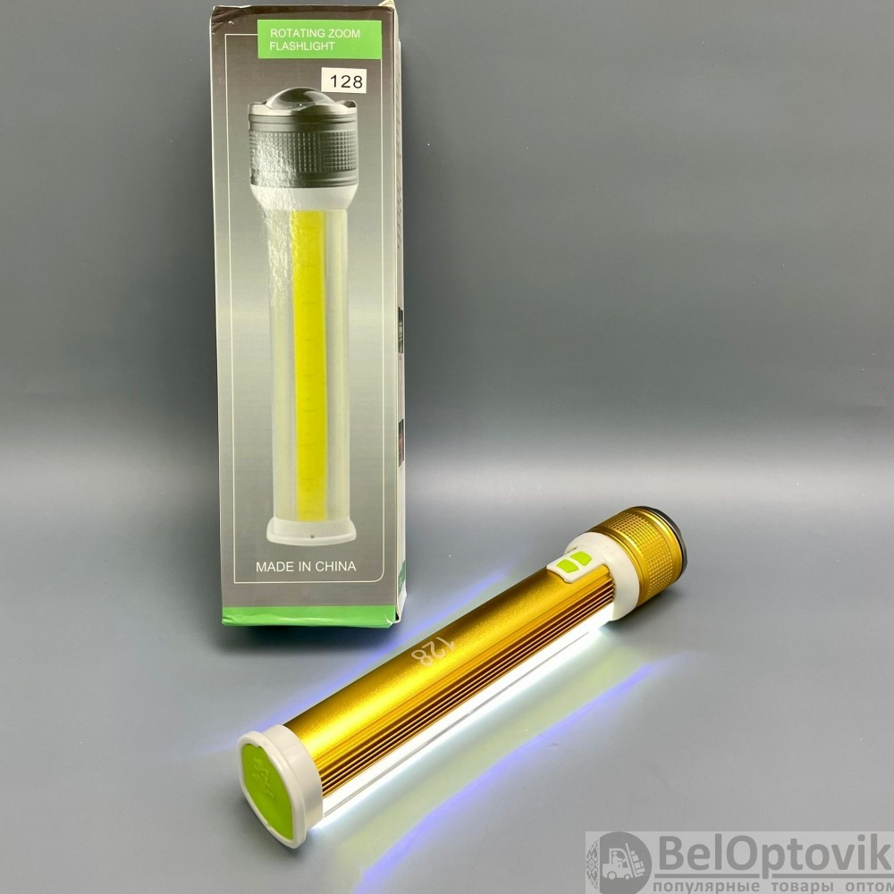 Ручной аккумуляторный фонарь Rotating Zoom Flashlight 128 LED боковая световая СОВ панель + Power Bank - фото 4 - id-p225501665