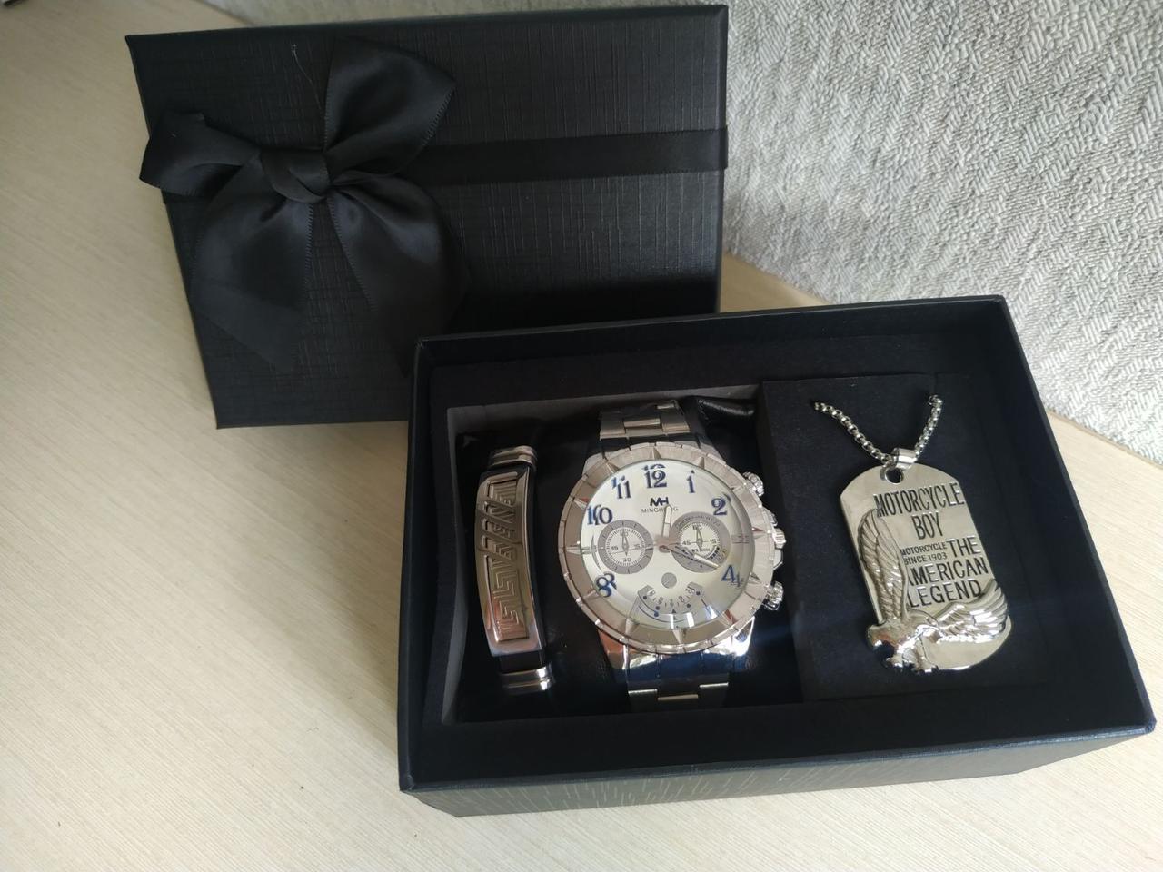 Эксклюзивный мужской подарочный набор 3в1 (часы, кулон на цепочке,браслет) в коробке - фото 2 - id-p225502619