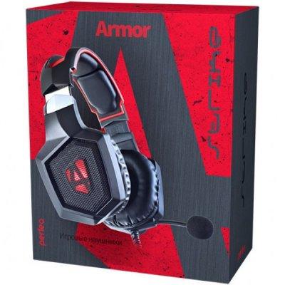 Perfeo игровая гарнитура ARMOR черная с красным 2,2 м, разъем 3,5 мм (4 pin) и USB (LED), переходник - фото 3 - id-p225500018