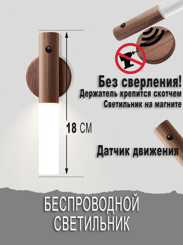 Светильник-ночник ЛЮЧИЯ L200 Woodlight с датчиком движения - фото 1 - id-p225501753