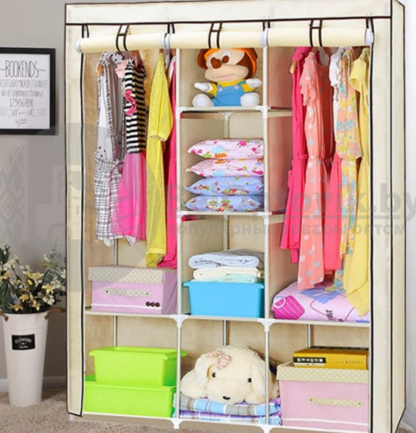 Складной каркасный тканевый шкаф Storage Wardrobe трехсекционный Цвета микс.Лучшая цена! - фото 8 - id-p225502685