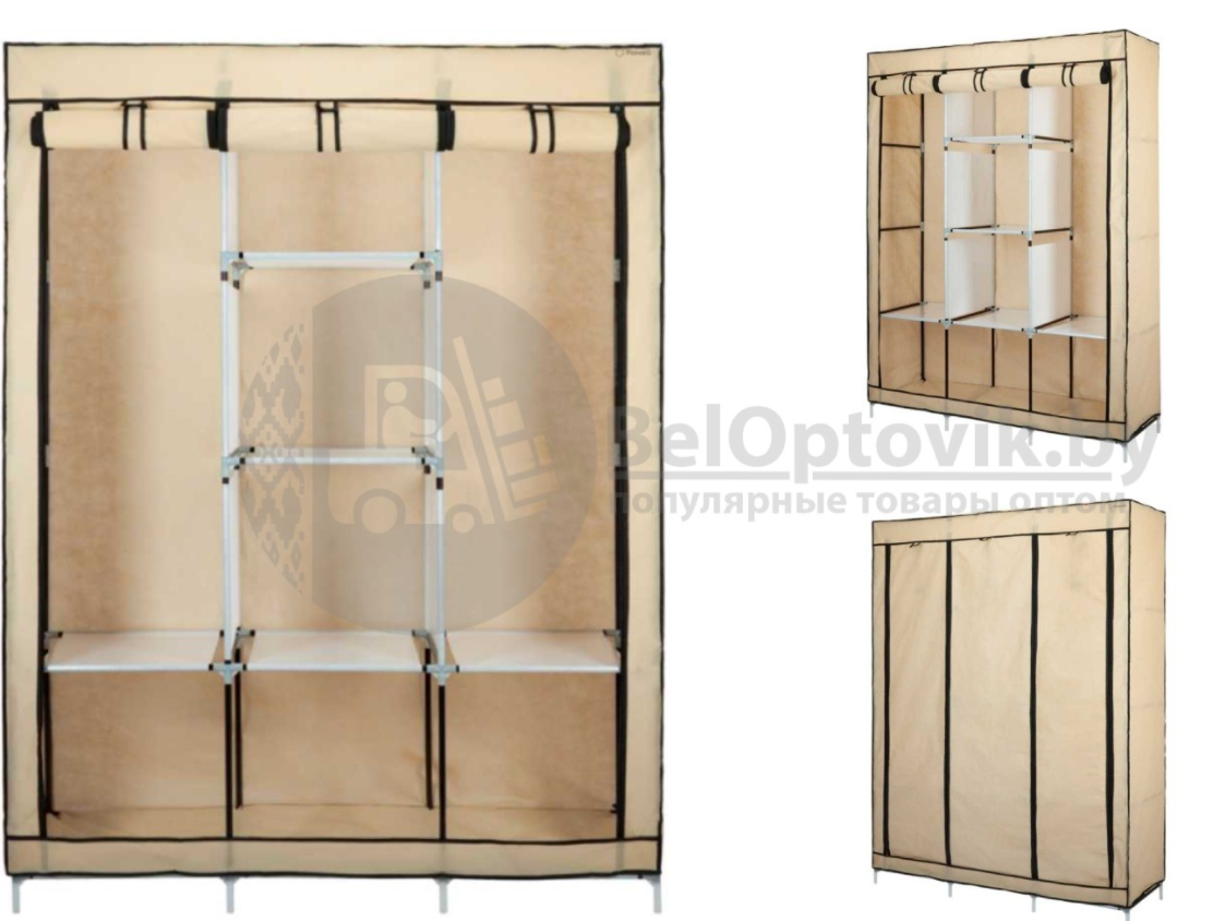 Складной каркасный тканевый шкаф Storage Wardrobe трехсекционный Цвета микс.Лучшая цена! - фото 9 - id-p225502685