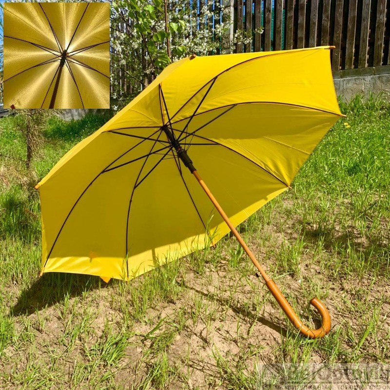 Зонт-трость универсальный Arwood полуавтомат деревянная ручка.Желтый. - фото 1 - id-p225502737