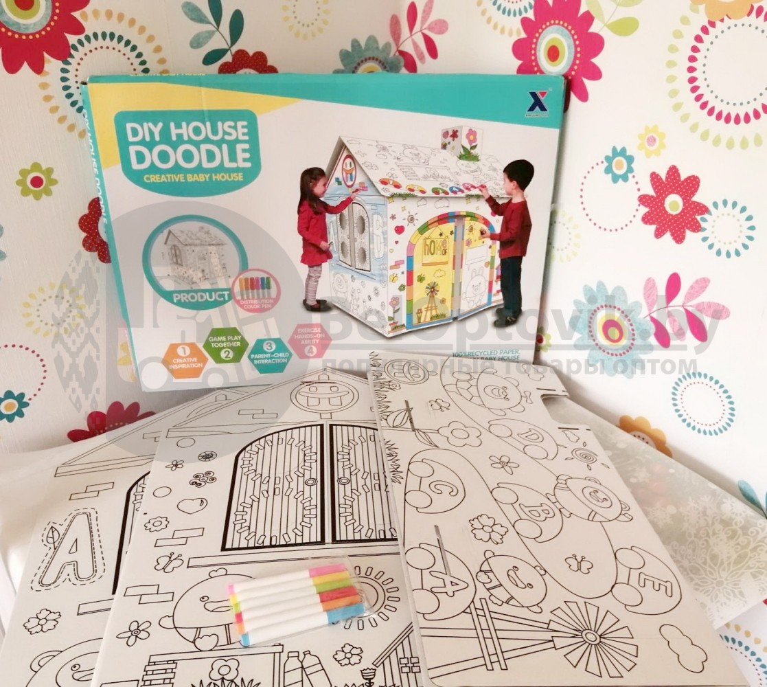 Детский Кукольный домик Раскраска DIY Doodle House 60х53х43 см (Сборка без клея) - фото 2 - id-p225500169