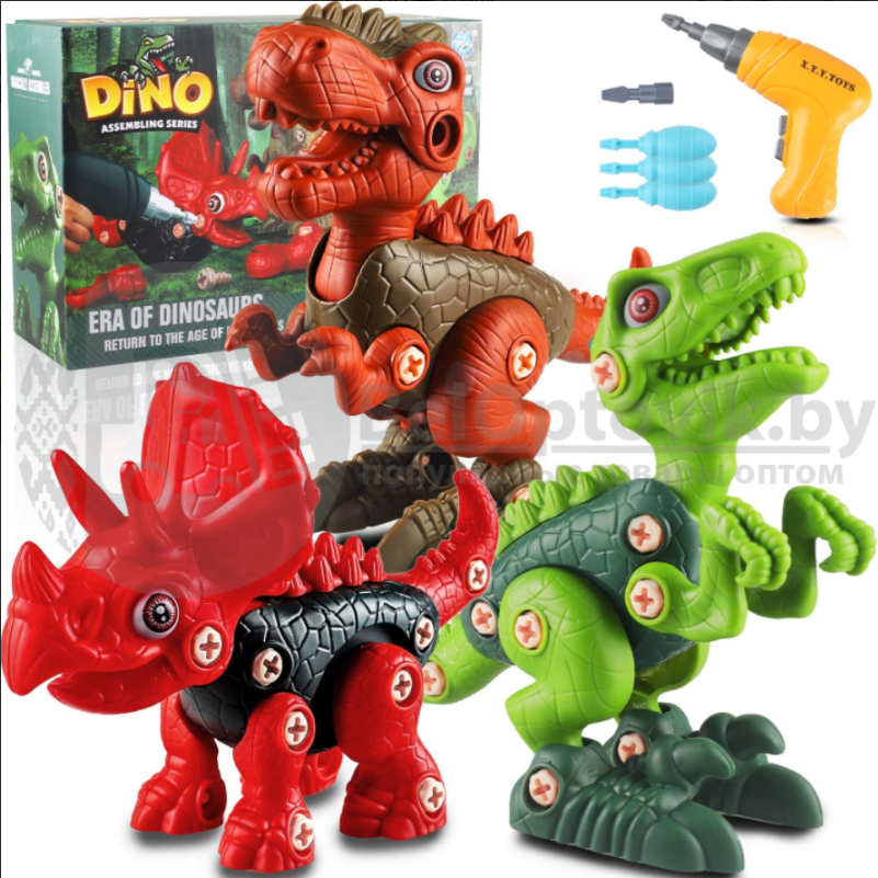 Конструктор DINO с шуруповертом на батарейках. Три динозавра в комплекте - фото 2 - id-p225501910