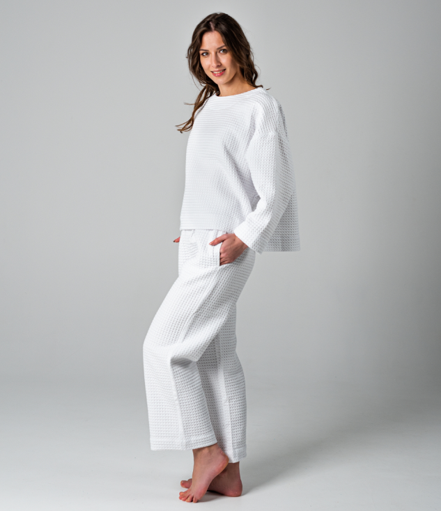 Женский домашний костюм вафельный / пижама (белый) - фото 2 - id-p225504634