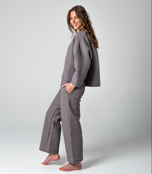 Женский домашний костюм вафельный / пижама (тёмно-серый) - фото 4 - id-p225504638