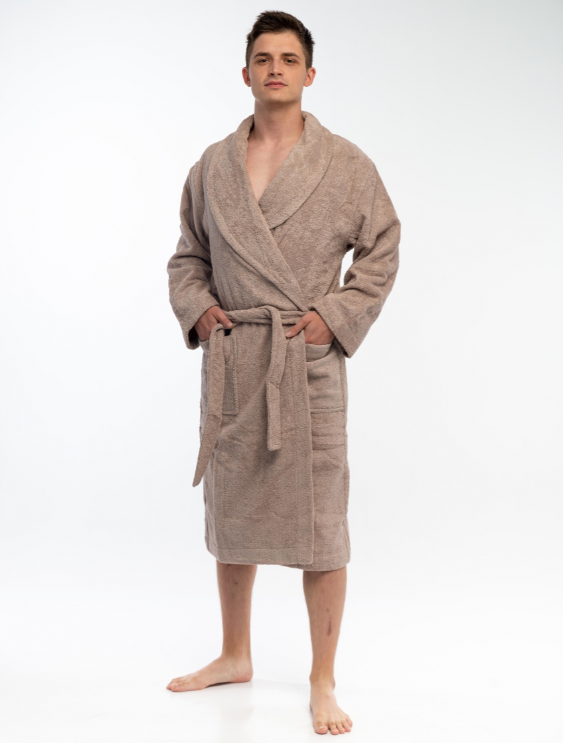 Махровый мужской халат из хлопка. Цвет бронзовый - фото 1 - id-p225504642