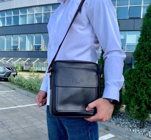 Стильная мужская сумка Polo Videng с плечевым ремнём (темный шоколад) - фото 1 - id-p225502825