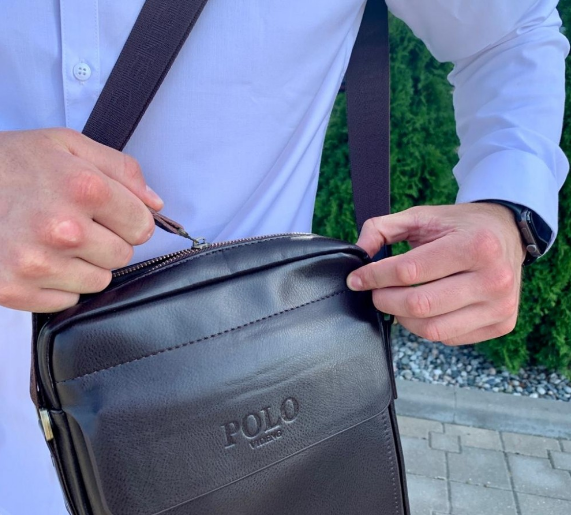 Стильная мужская сумка Polo Videng с плечевым ремнём (темный шоколад) - фото 3 - id-p225502825