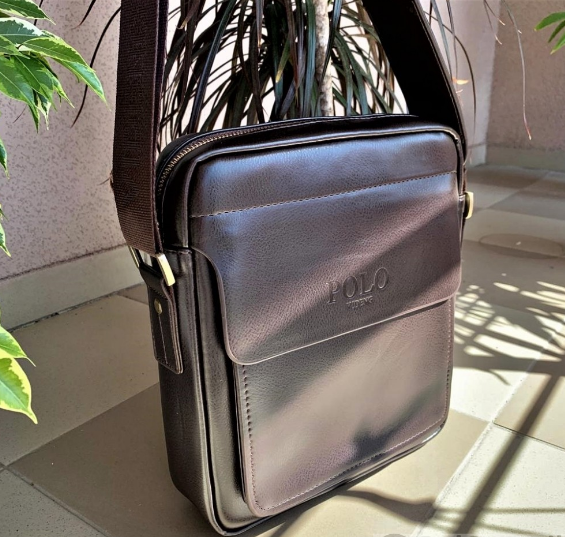 Стильная мужская сумка Polo Videng с плечевым ремнём (темный шоколад) - фото 7 - id-p225502825