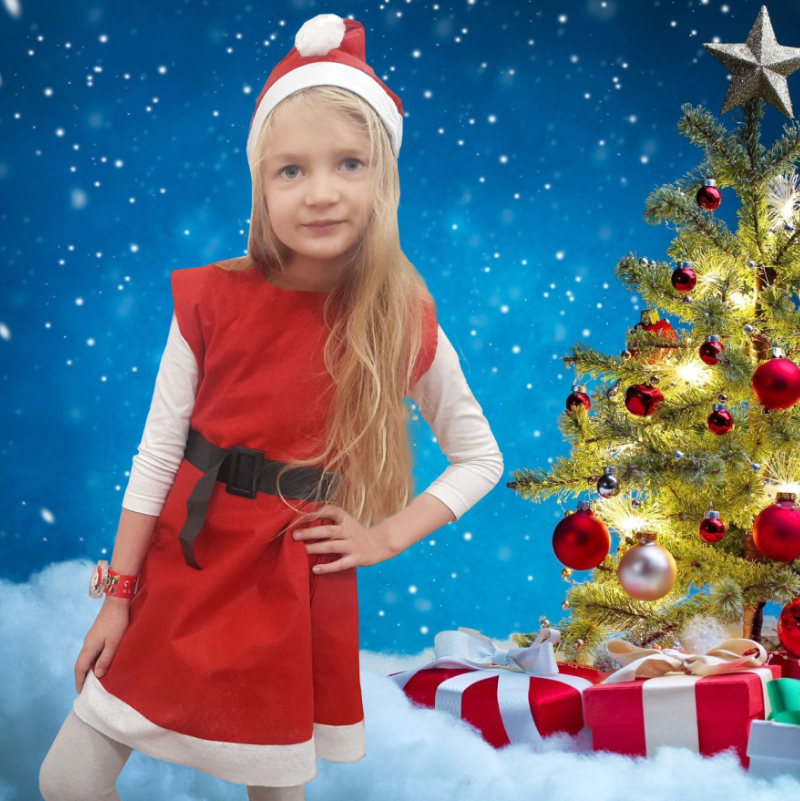 Костюм детский "Санта" для девочек (шапочка, сарафанчик, ремешок) 7-9 лет - фото 3 - id-p225505646