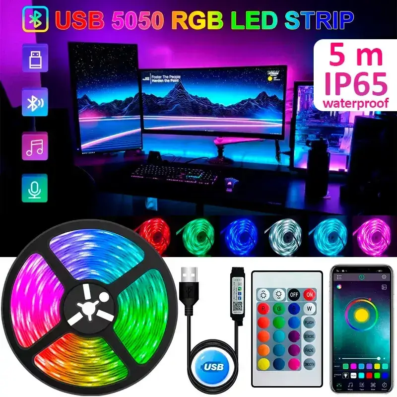 Светодиодная RGB лента с пультом и Bluetooth управлением, 5 м - фото 2 - id-p225505655