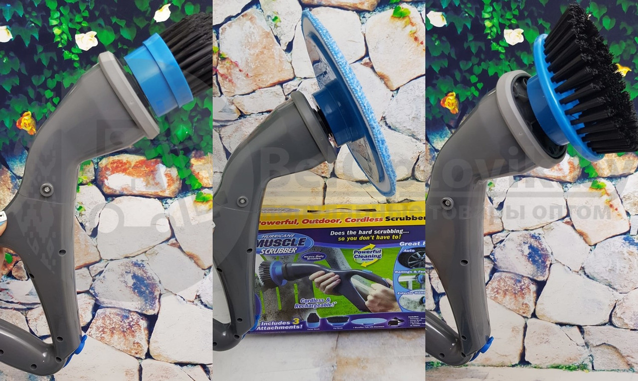 Универсальная многофункциональная беспроводная щётка для уборки Hurricane Muscle Scrubber (3 сменные насадки) - фото 3 - id-p225503757