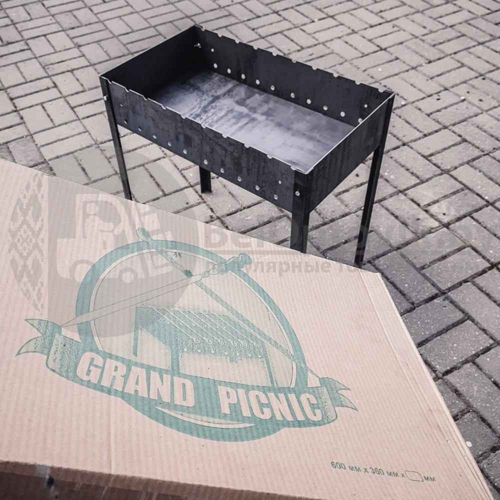 Сборный переносной мангал "Grand picnic " из стали 3мм (на 10 шампуров) 600х360х500 мм - фото 2 - id-p225501977