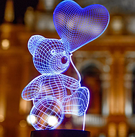 Ночник 3Д, ночник мишка с сердцем