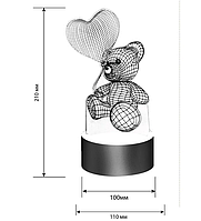 Ночник 3Д, ночник мишка с сердцем