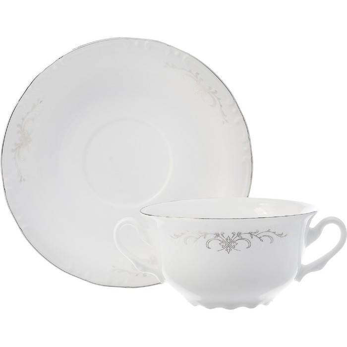 Чашка с блюдцем для бульона Constance, декор «Серый орнамент, отводка платина» - фото 1 - id-p225506415