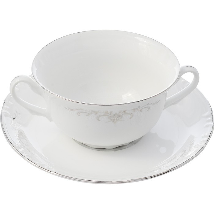 Чашка с блюдцем для бульона Constance, декор «Серый орнамент, отводка платина» - фото 2 - id-p225506415