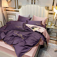 Комплект постельного белья Good Sleep Премиум, Жатка, Евро размер. Фиолетовый + нежно-розовый