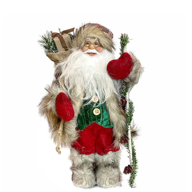Дед Мороз в серой клетчатой шубке с посохом, 30 см - фото 1 - id-p225505767