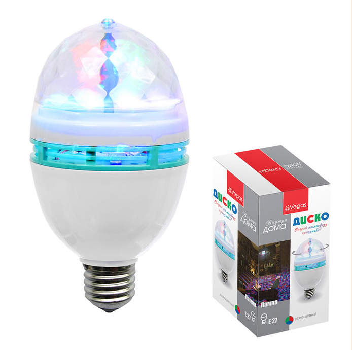Лампа "Диско", 3 разноцветных LED лампы, цоколь Е27, 220v - фото 1 - id-p225505782