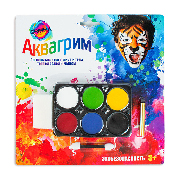 Набор аквагрима для детей (6 цветов,карандаш,спонж,аппликатор) - фото 1 - id-p225505796