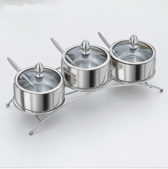 Набор для кухни из трех металлических банок с ложками и крышками - фото 6 - id-p225504830