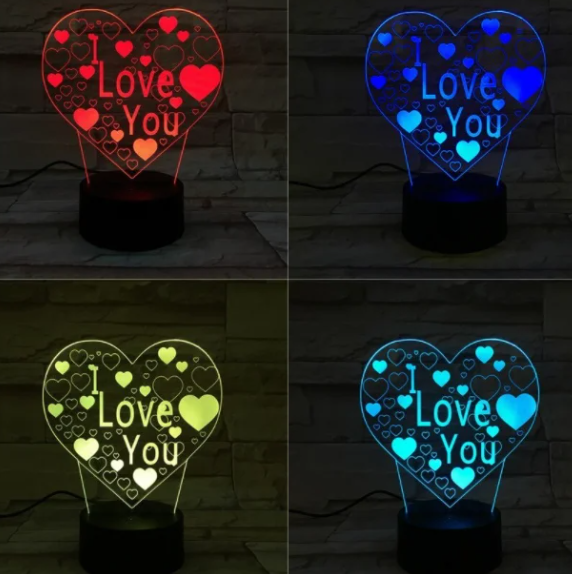 Настольная лампа голограмма 3Д, ночник "I Love You" - фото 4 - id-p225503901
