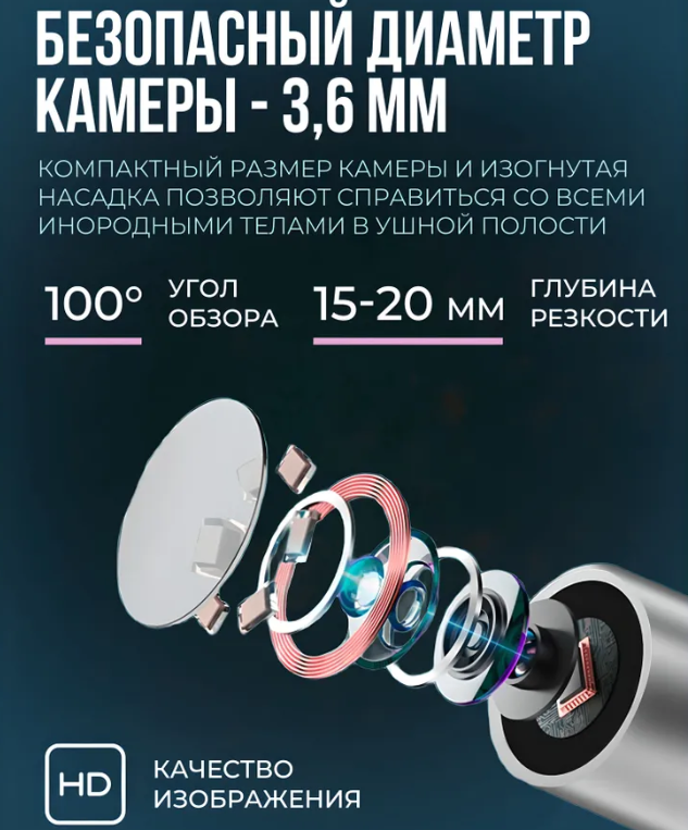 Умная ушная палочка с камерой (ортоскоп) для чистки ушей Wireless Visual Earpick NE3 - фото 3 - id-p225505894