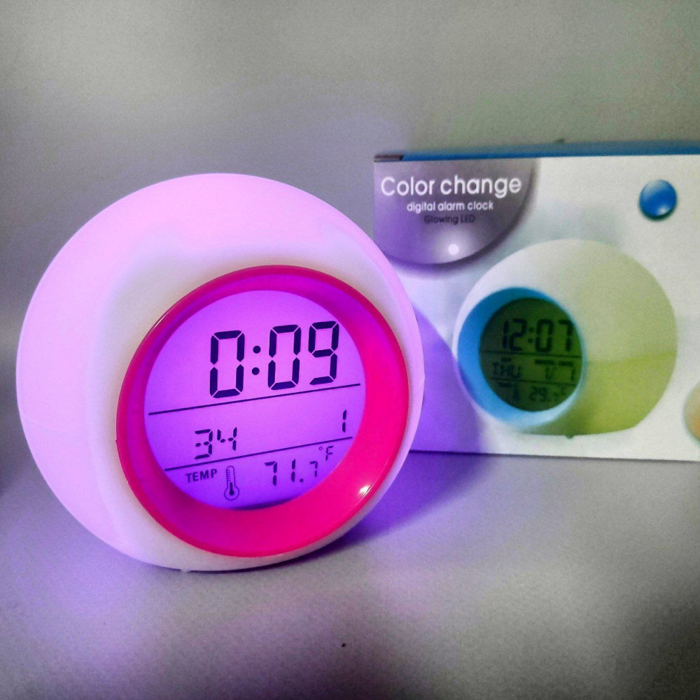 Часы - будильник с подсветкой Color Change Glowing LED (время, календарь, будильник, термометр) - фото 7 - id-p225505895