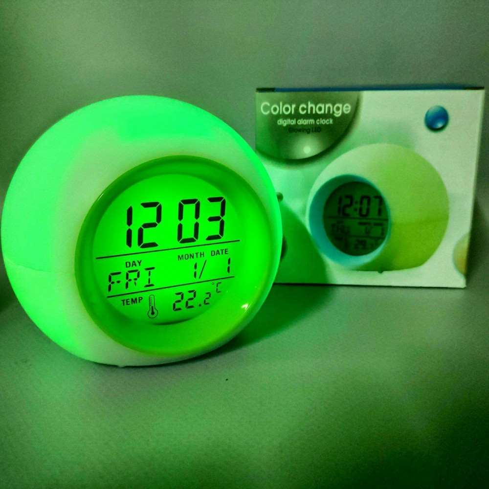 Часы - будильник с подсветкой Color Change Glowing LED (время, календарь, будильник, термометр) - фото 8 - id-p225505895