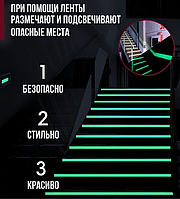 Декоративная клейкая лента светящаяся в темноте 5 м / Флуоресцентная лента / Свечение до 10 часов