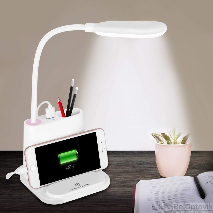 Умная настольная светодиодная лампа 3 в 1 со встроенным аккумулятором USB (лампа, вентилятор, органайзер) - фото 3 - id-p225505034