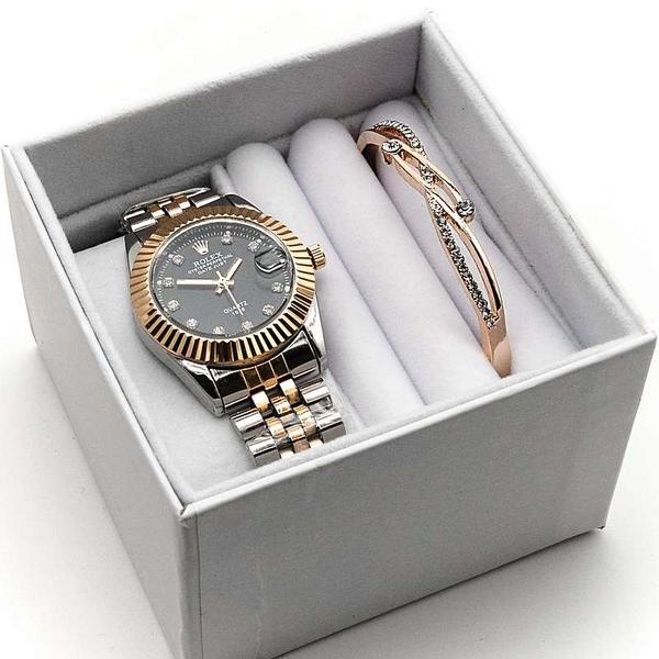 Подарочный набор для женщин в стиле ROLEX часы + браслет в коробке 4 вида - фото 1 - id-p225506124