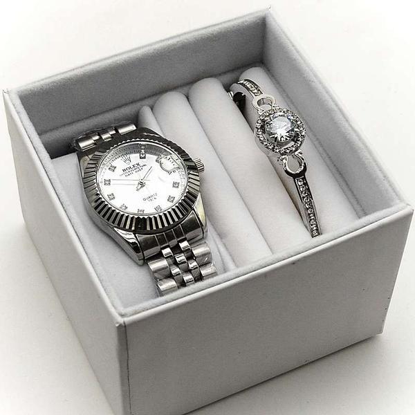 Подарочный набор для женщин в стиле ROLEX часы + браслет в коробке 4 вида - фото 4 - id-p225506124