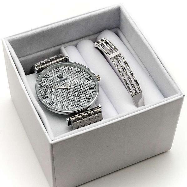 Подарочный набор для женщин в стиле ROLEX часы + браслет в коробке 2 вида - фото 2 - id-p225506132